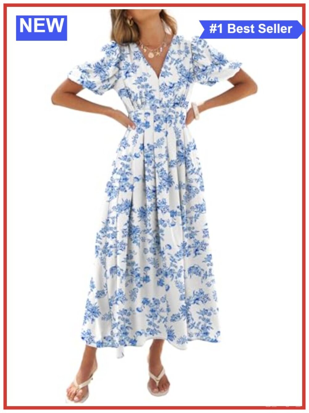 Women's Floral Puff Sleeve Maxi Dress A-Line Wedding Guest Formal